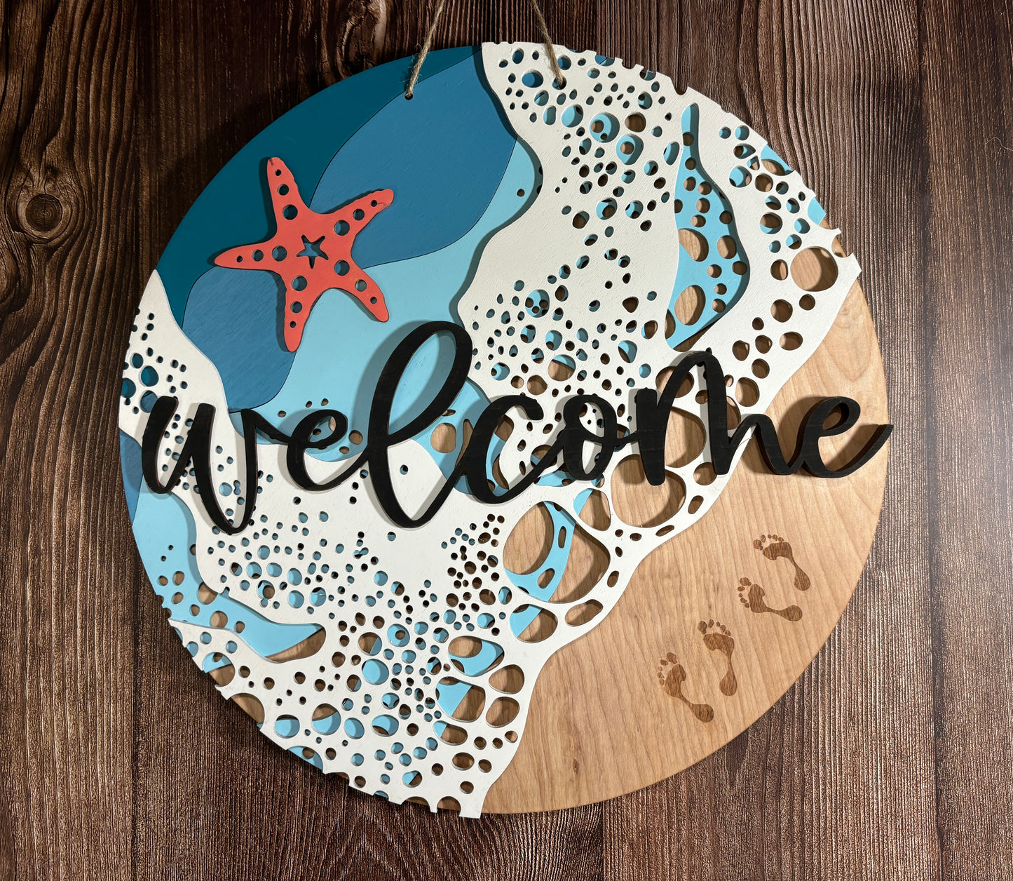 Ocean Waves Round Welcome Sign