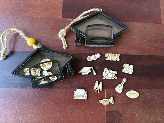 Graduation Shaker Ornament, Car Charm, Optional Stand, Choose Your Tokens
