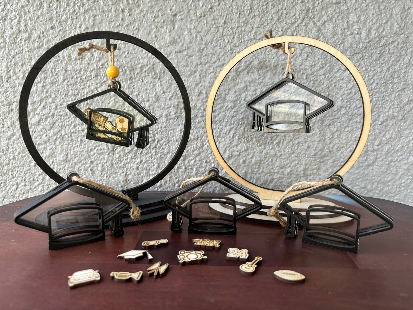 Graduation Shaker Ornament, Car Charm, Optional Stand, Choose Your Tokens
