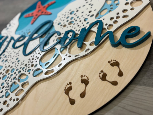 Ocean Waves Round Welcome Sign