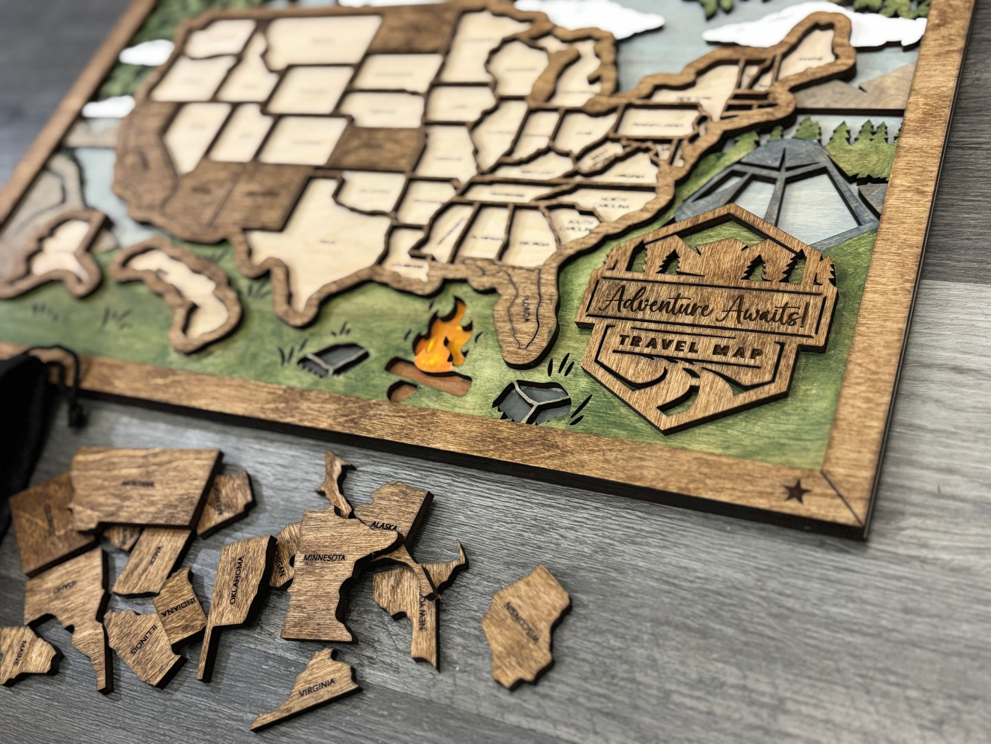 US Travel Map with Story Tag, Personalization Available