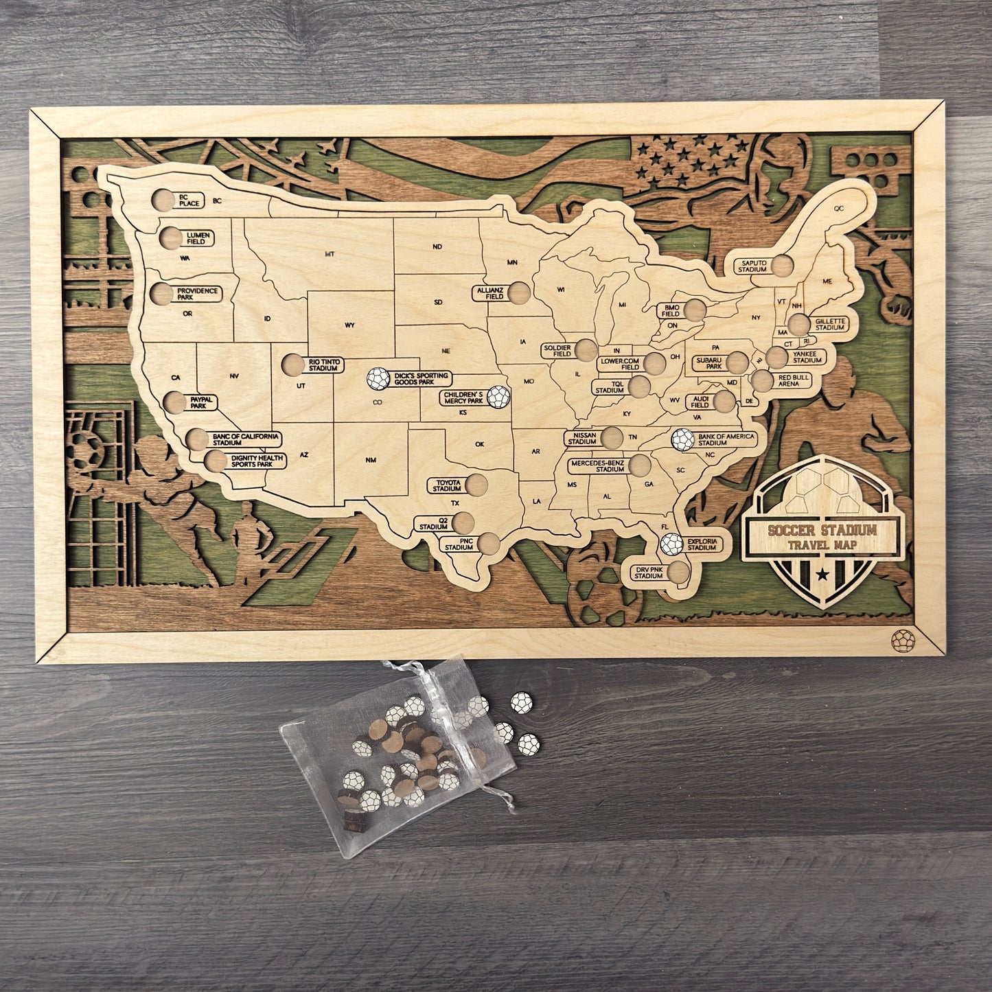 Stadiums Travel Map with Story Tag - Personalization Available