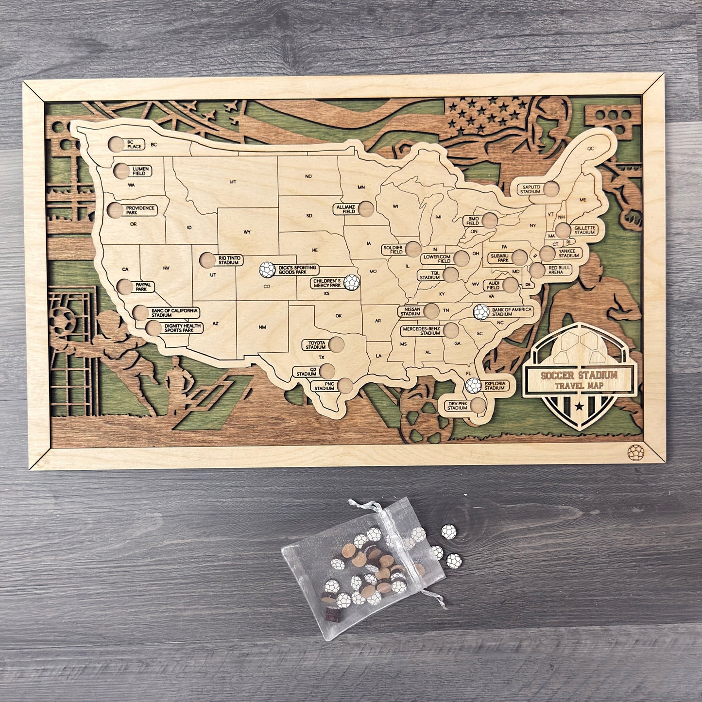 Stadiums Travel Map with Story Tag - Personalization Available