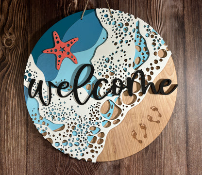 Ocean Waves Round Welcome Sign