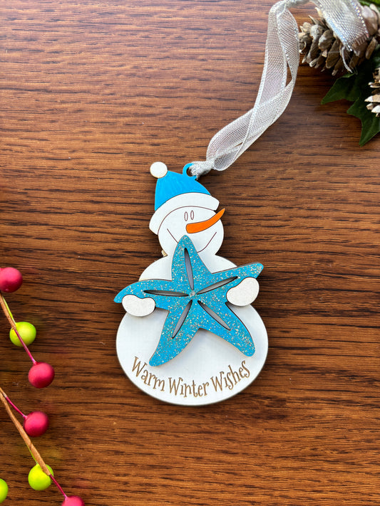 Beachy Snowman Ornament - Starfish