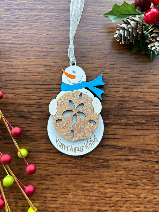 Beachy Snowman Ornament - Sand Dollar