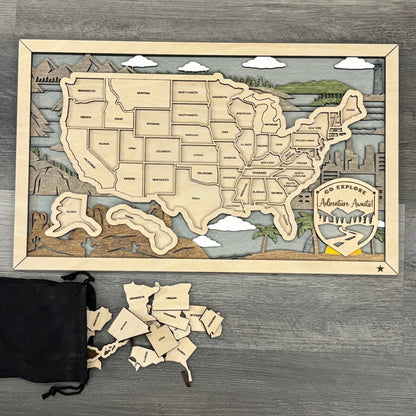 US Travel Map with Story Tag, Personalization Available