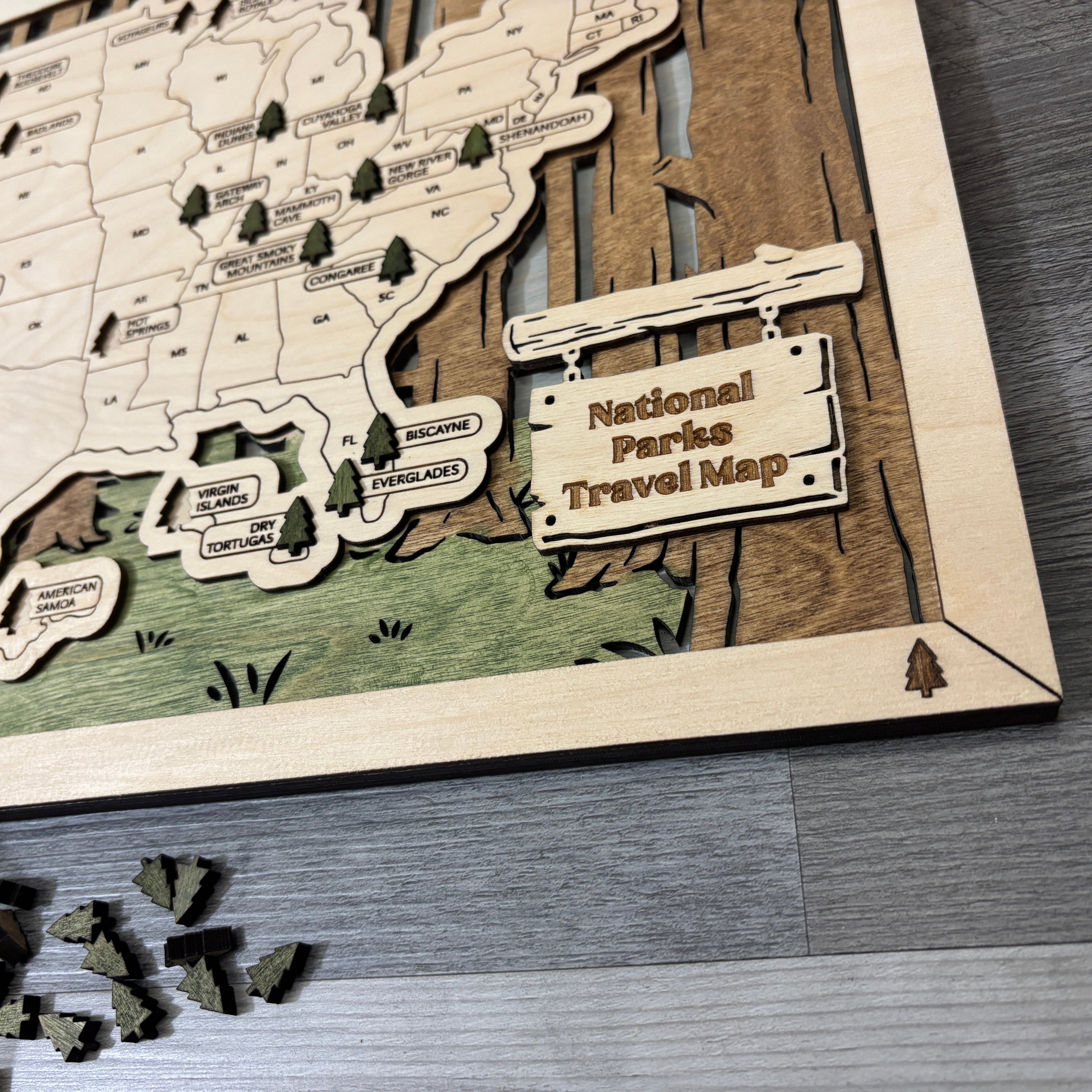 National Parks Travel Map with Story Tag, Tree Trunks, Personalization Available