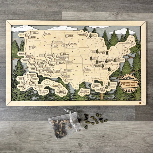 National Parks Travel Map with Story Tag, Personalization Available