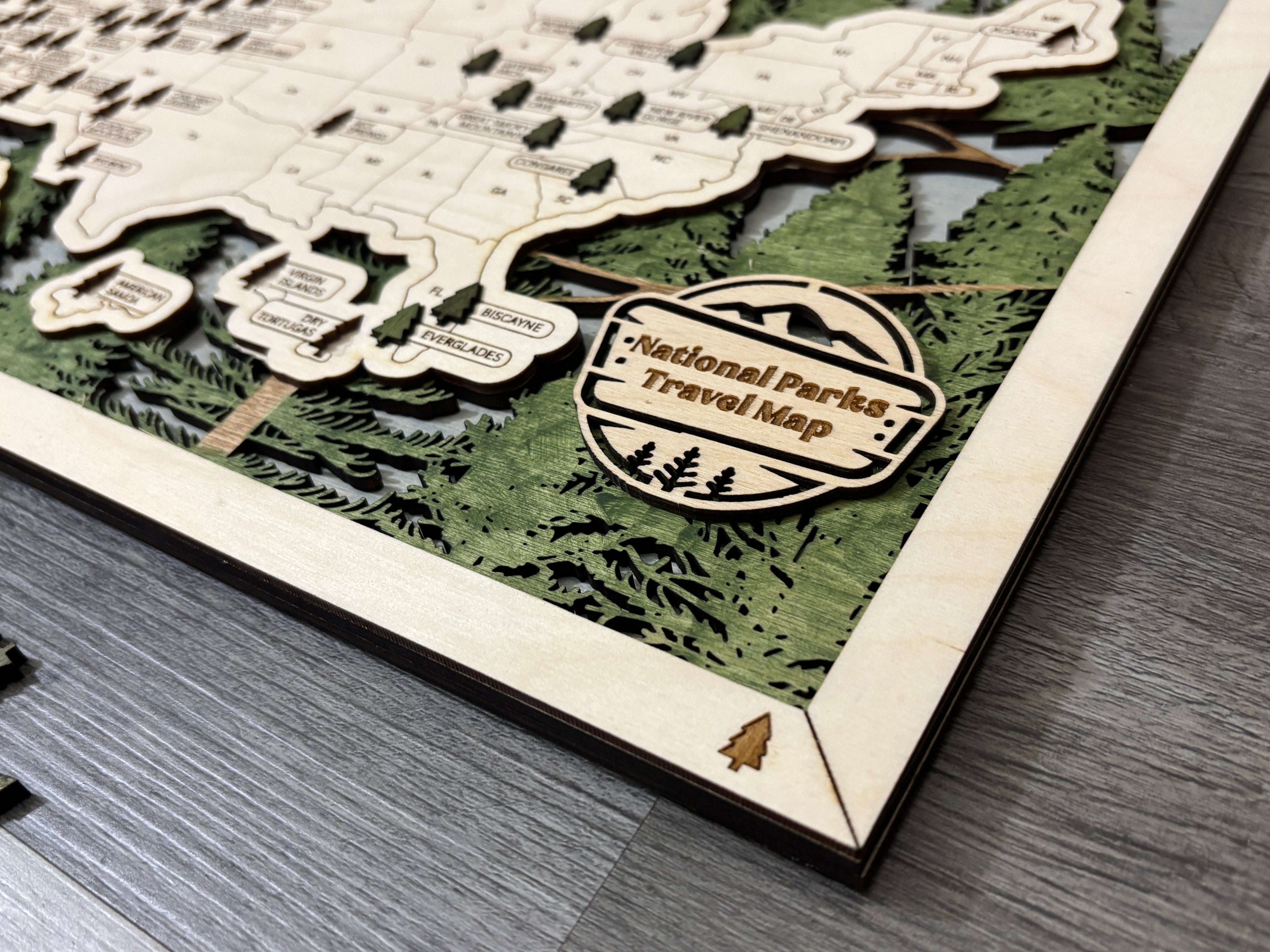 National Parks Travel Map with Story Tag, Forest, Personalization Available