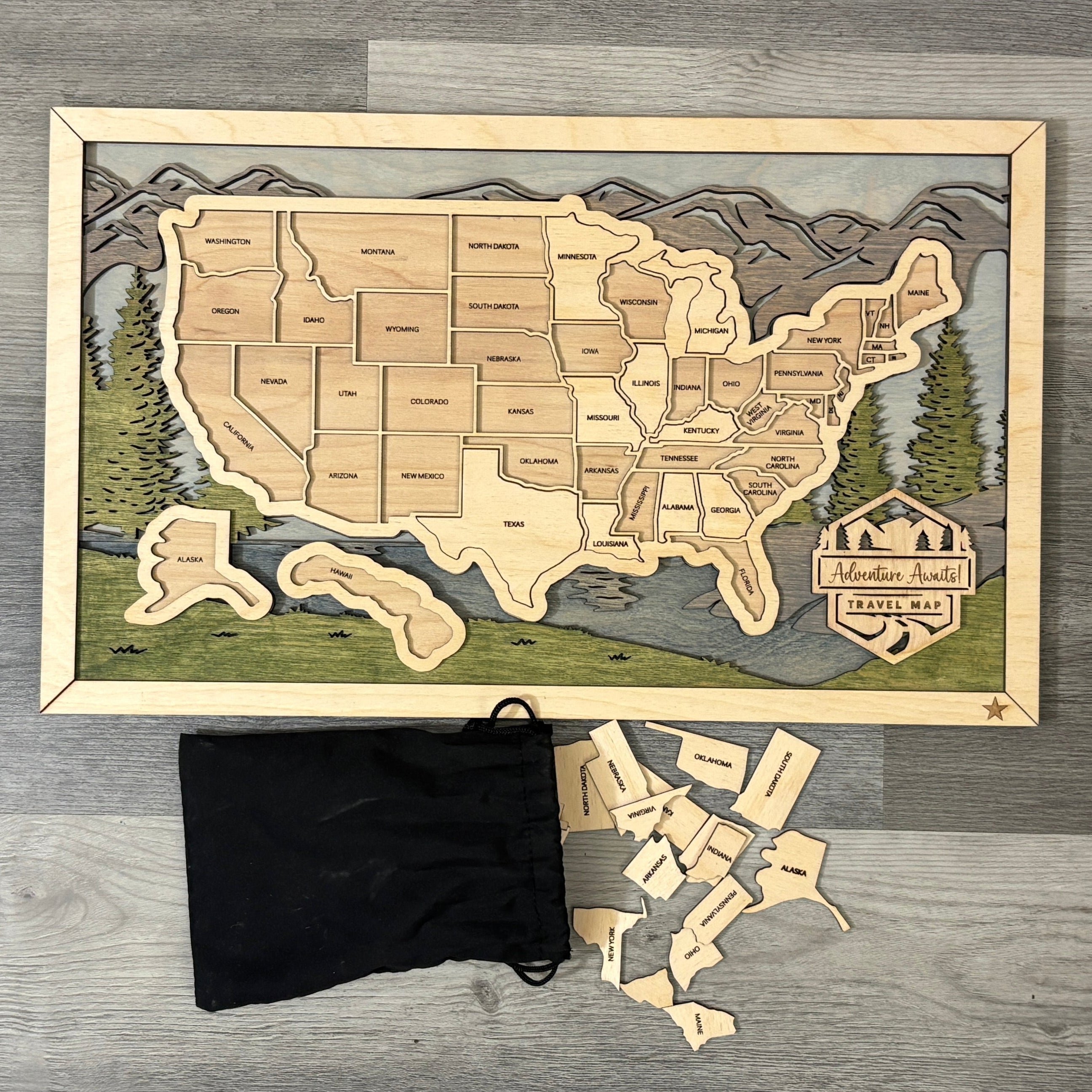 US Travel Map with Story Tag, Mountain, Personalization Available