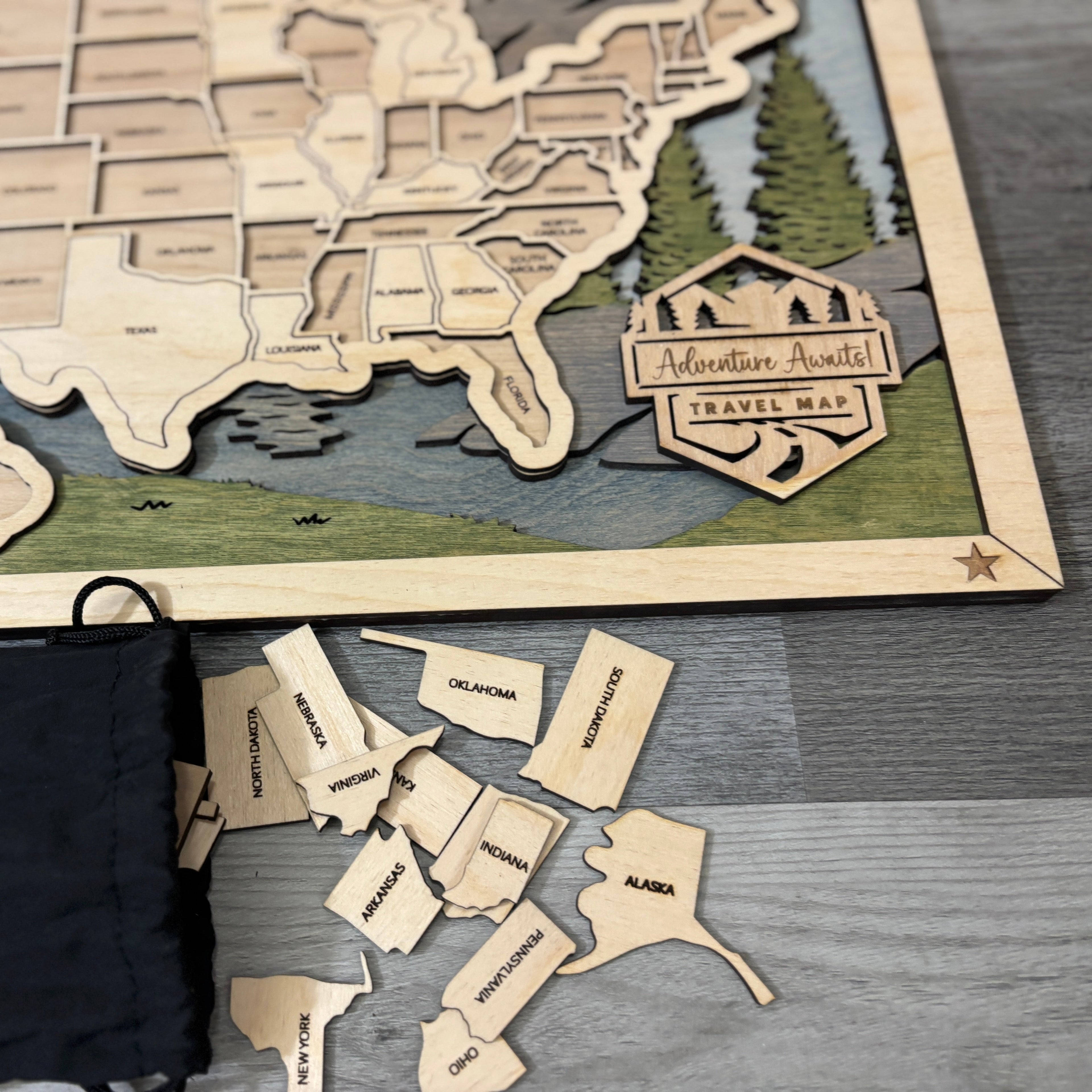 US Travel Map with Story Tag, Mountain, Personalization Available