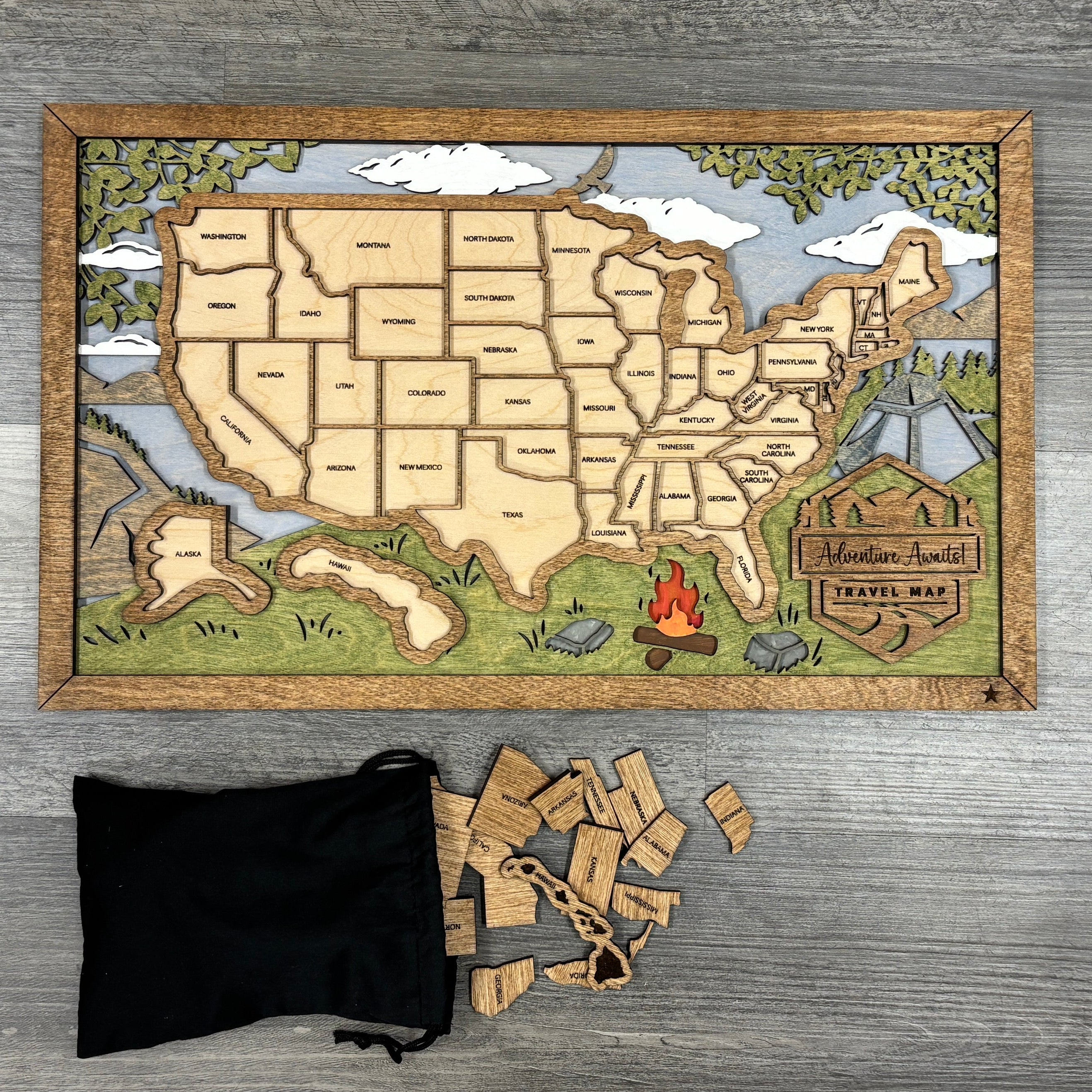 US Travel Map with Story Tag, Camp, Personalization Available