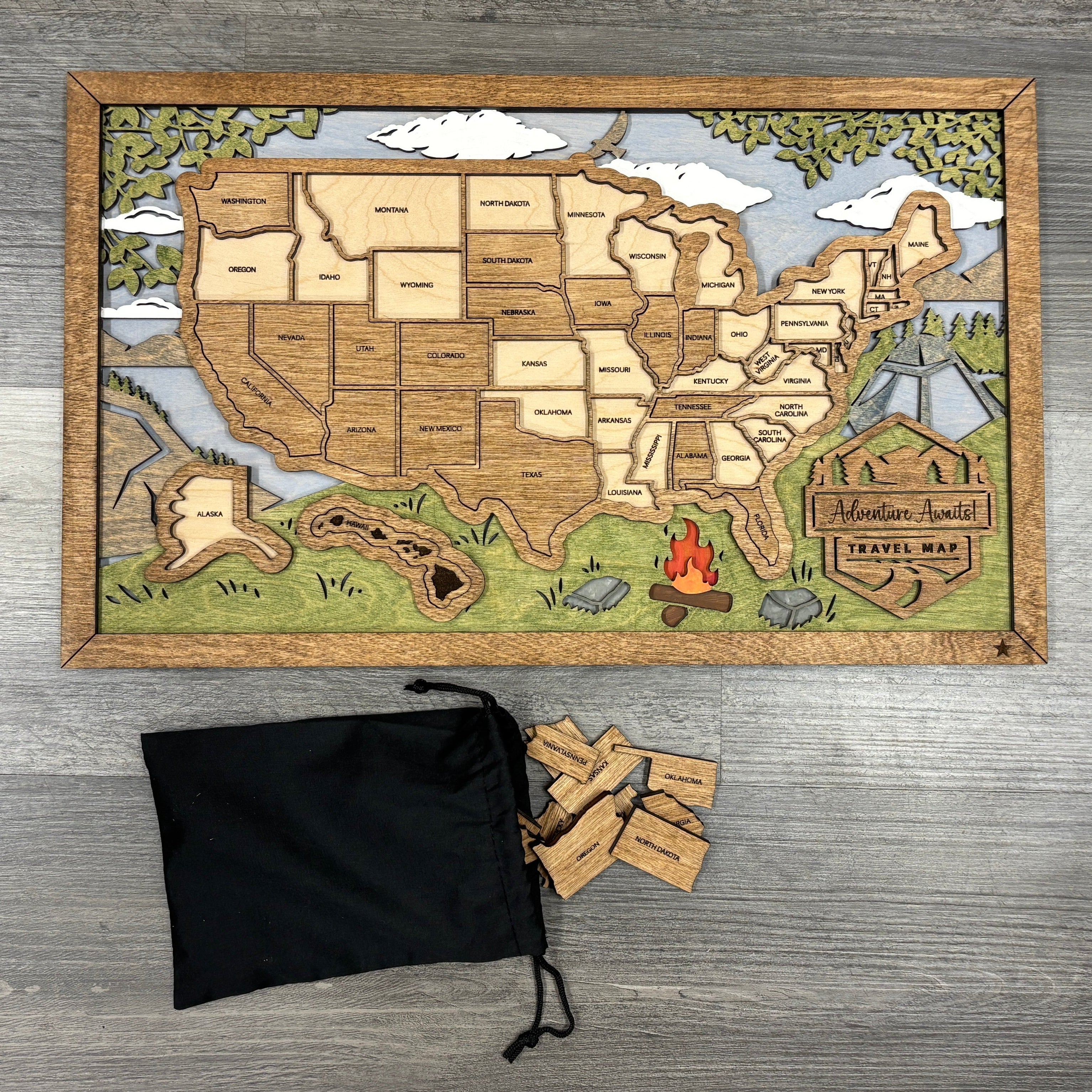 US Travel Map with Story Tag, Camp, Personalization Available