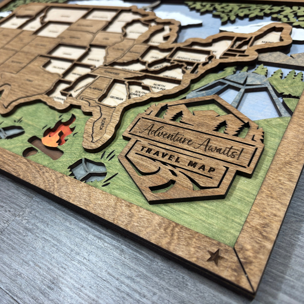US Travel Map with Story Tag, Camp, Personalization Available