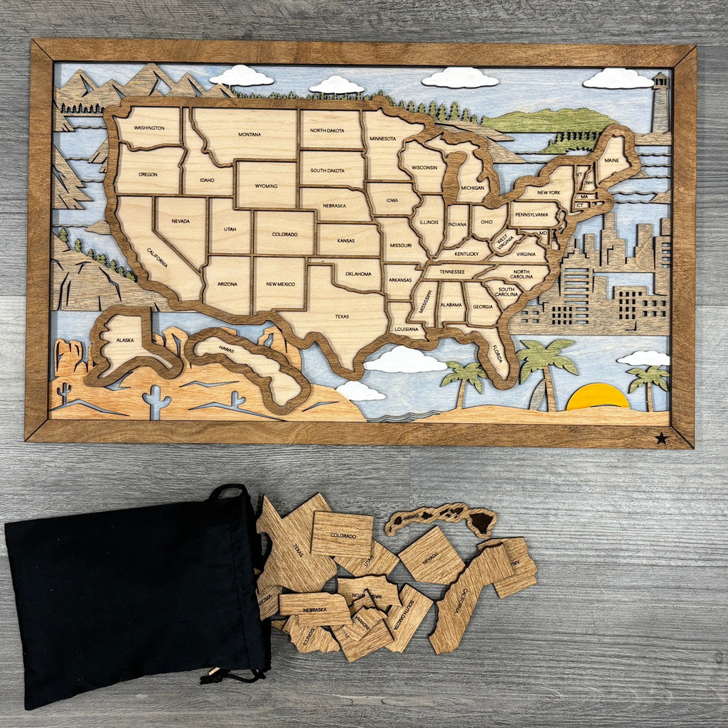 US Travel Map with Story Tag, Landscape, Personalization Available