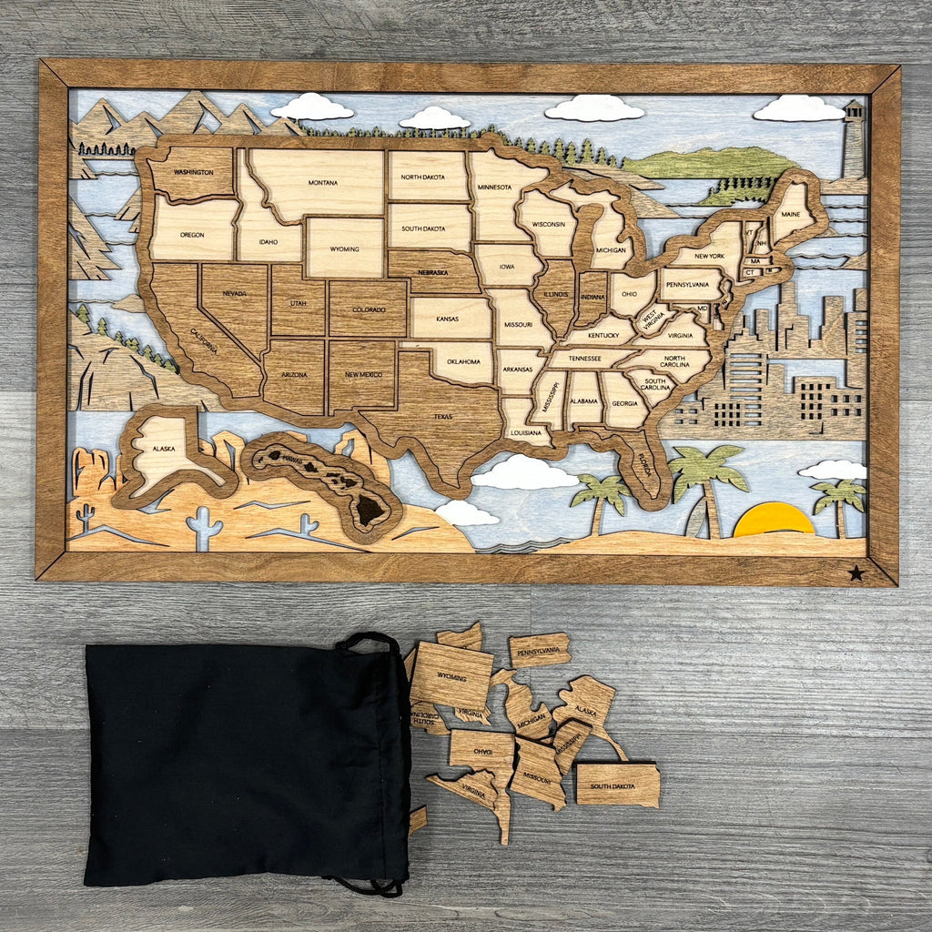 US Travel Map with Story Tag, Landscape, Personalization Available