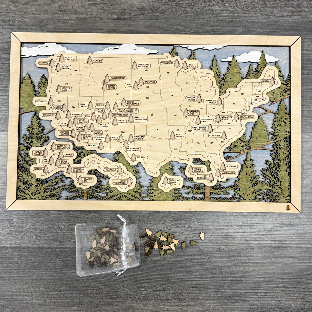 National Parks Travel Map with Story Tag, Forest, Personalization Available