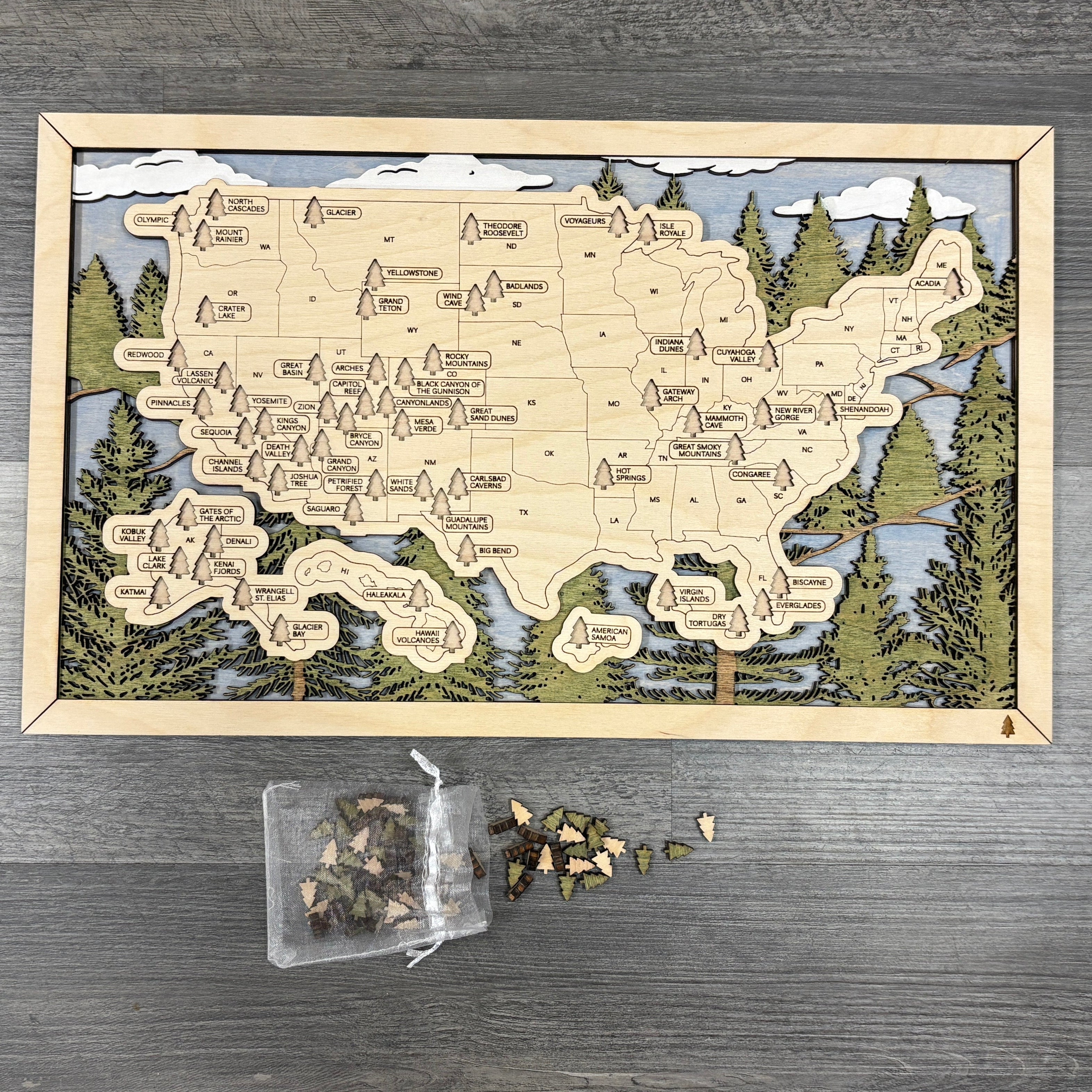 National Parks Travel Map with Story Tag, Forest, Personalization Available