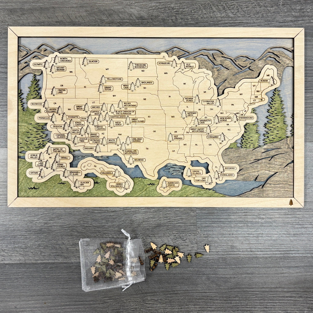 National Parks Travel Map with Story Tag, Mountain, Personalization Available