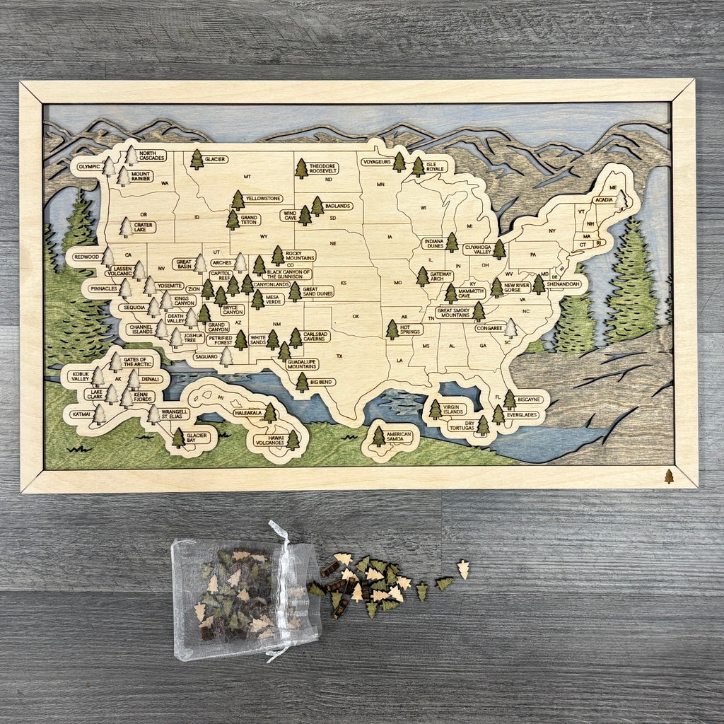 National Parks Travel Map with Story Tag, Mountain, Personalization Available