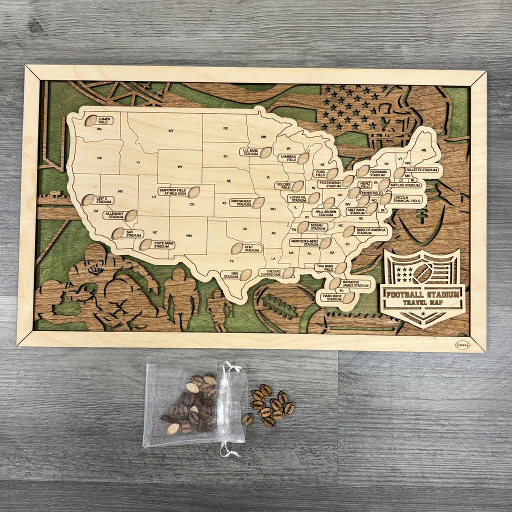 Football Stadiums Travel Map with Story Tag - Personalization Available