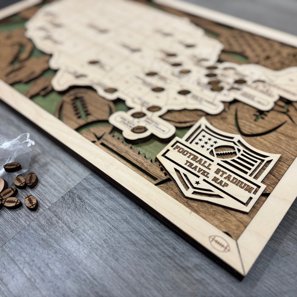 Football Stadiums Travel Map with Story Tag - Personalization Available