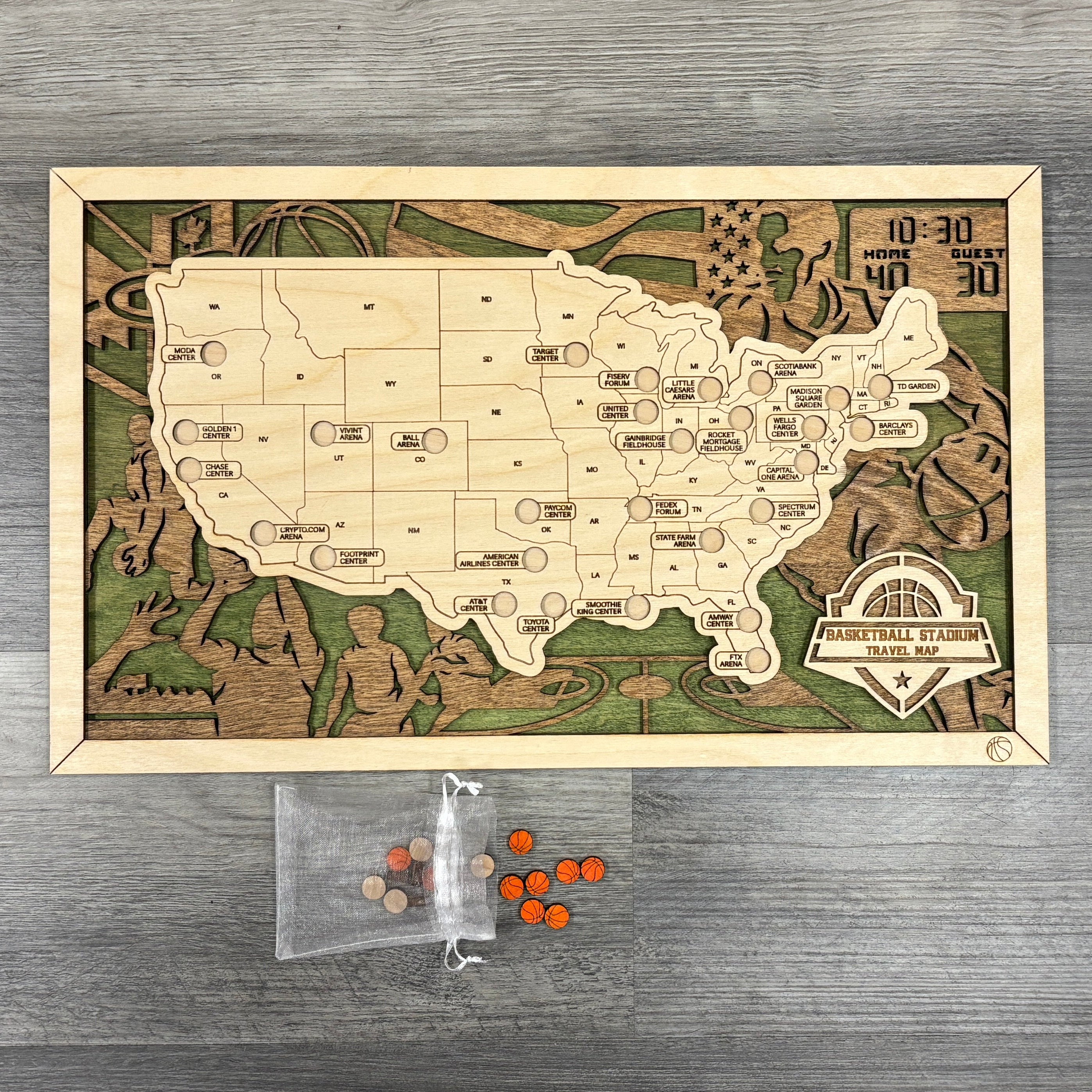 Basketball Stadiums Travel Map with Story Tag - Personalization Available