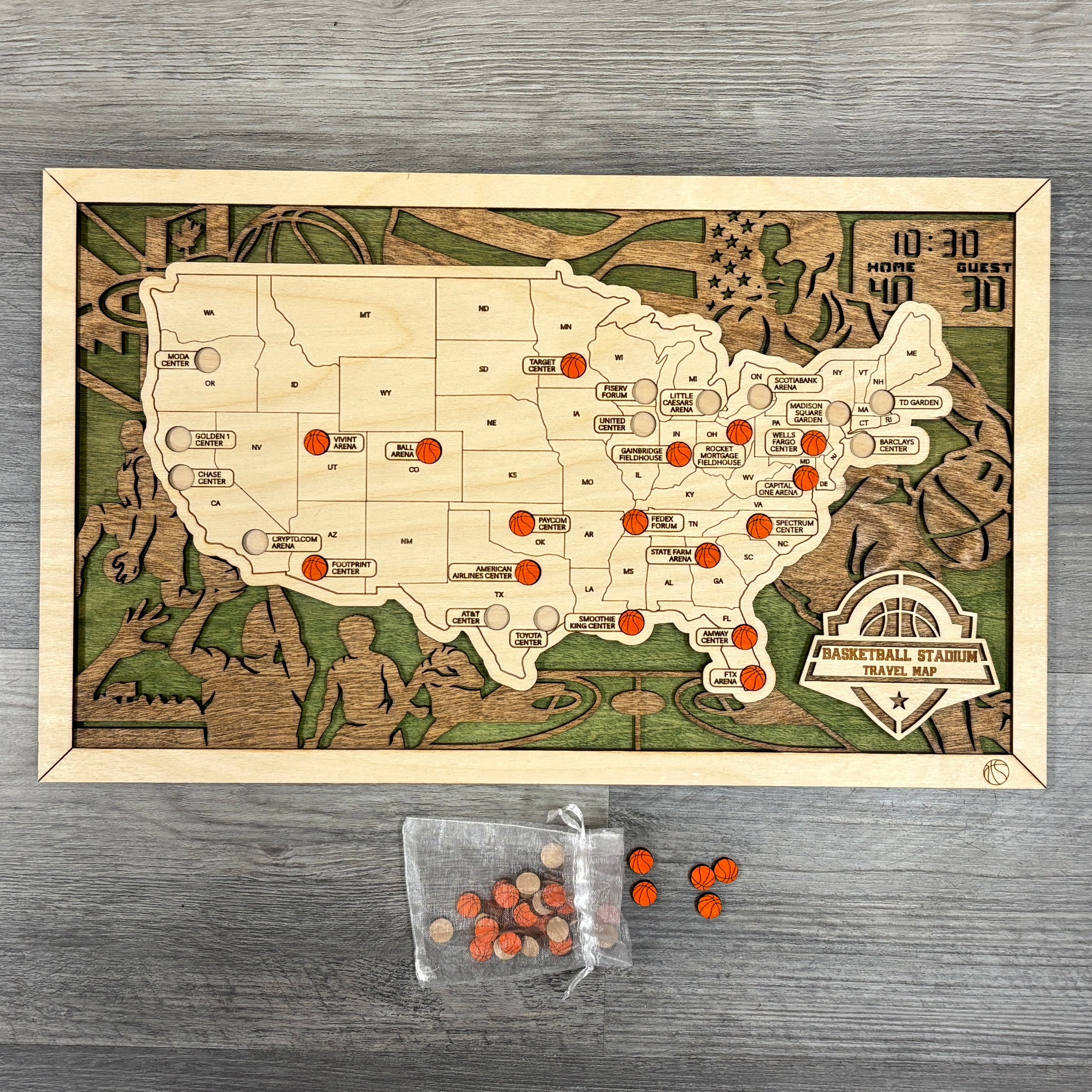 Basketball Stadiums Travel Map with Story Tag - Personalization Available