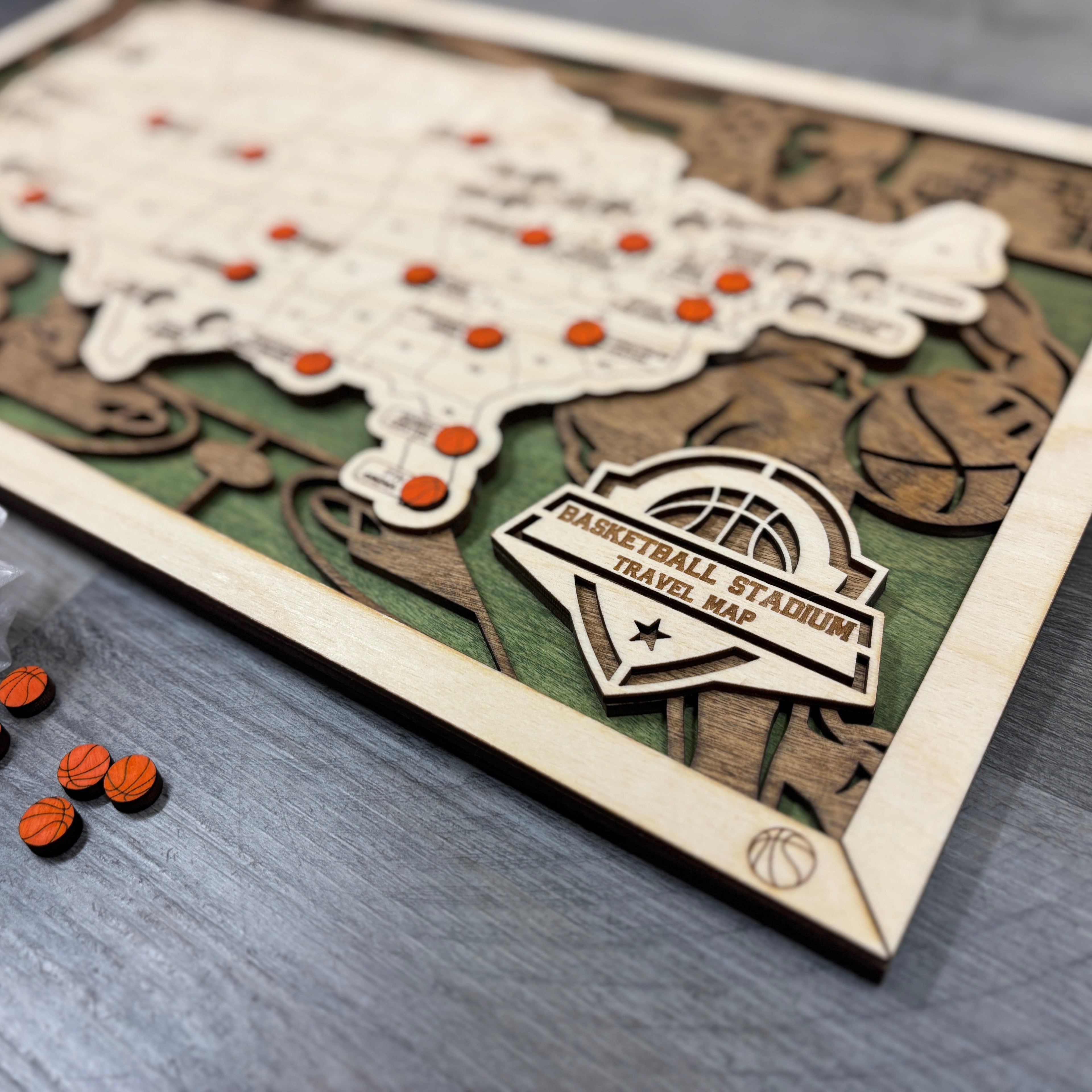 Basketball Stadiums Travel Map with Story Tag - Personalization Available