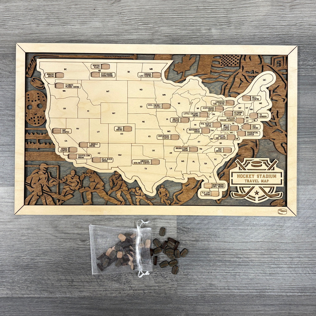 Hockey Stadiums Travel Map with Story Tag - Personalization Available