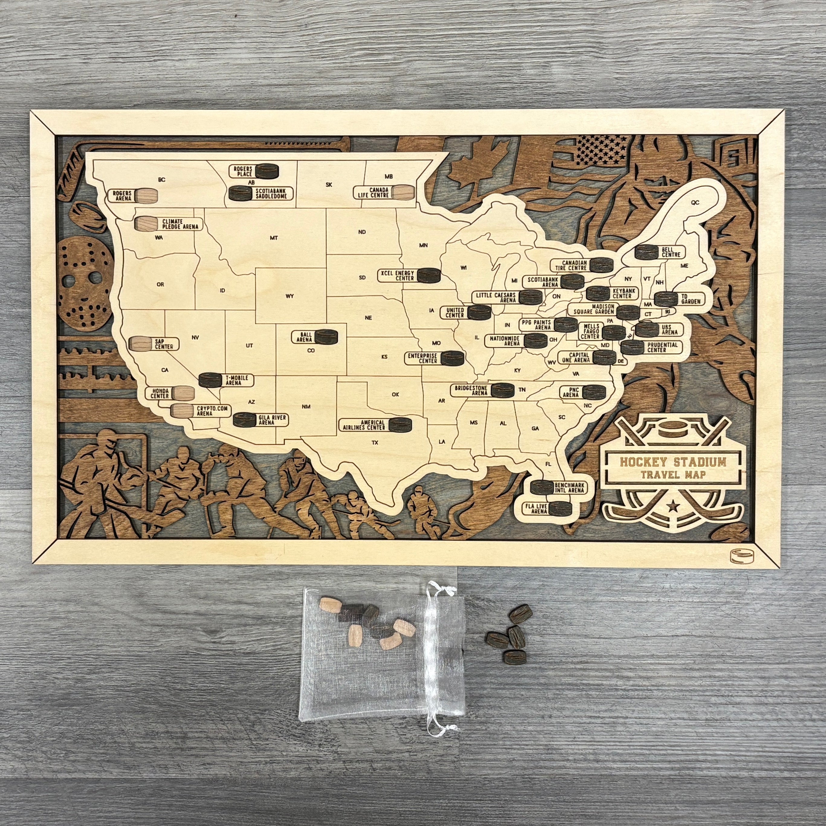 Hockey Stadiums Travel Map with Story Tag - Personalization Available