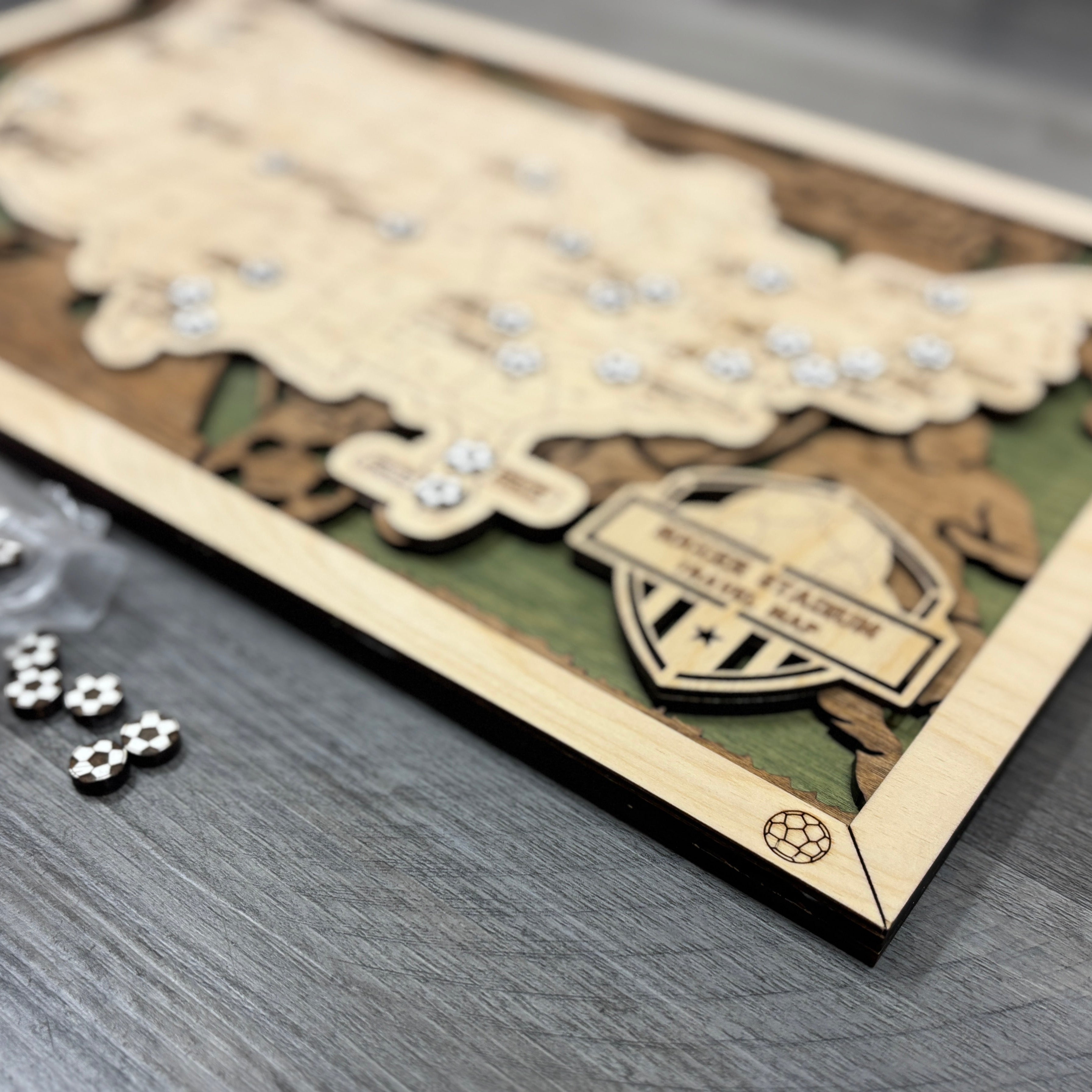 Soccer Stadiums Travel Map with Story Tag - Personalization Available