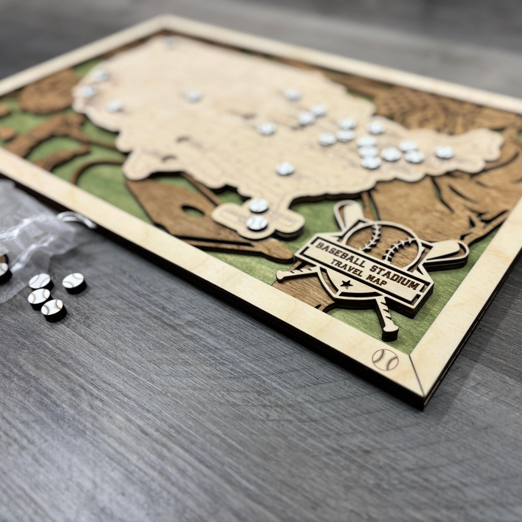 Baseball Stadiums Travel Map with Story Tag - Personalization Available