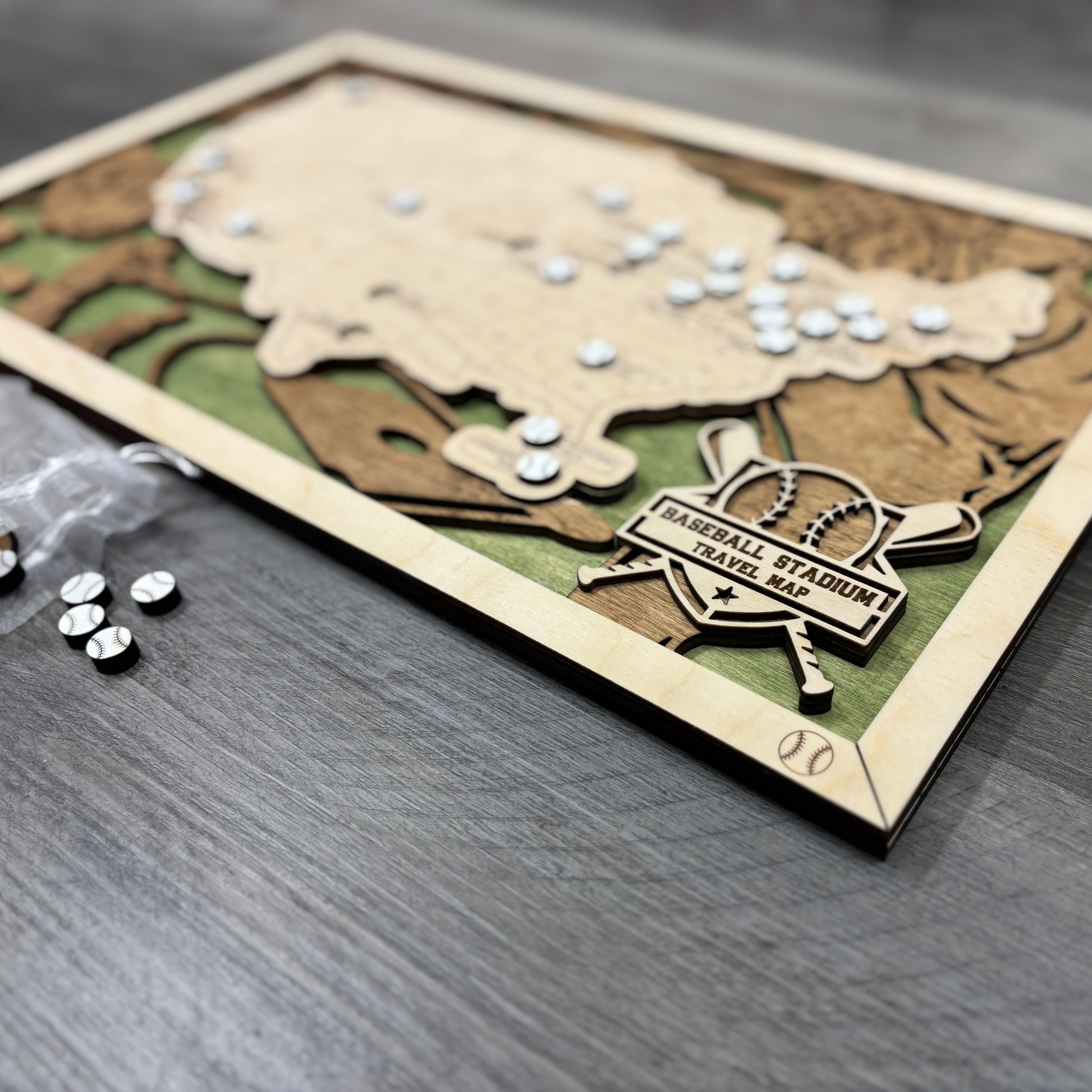 Baseball Stadiums Travel Map with Story Tag - Personalization Available