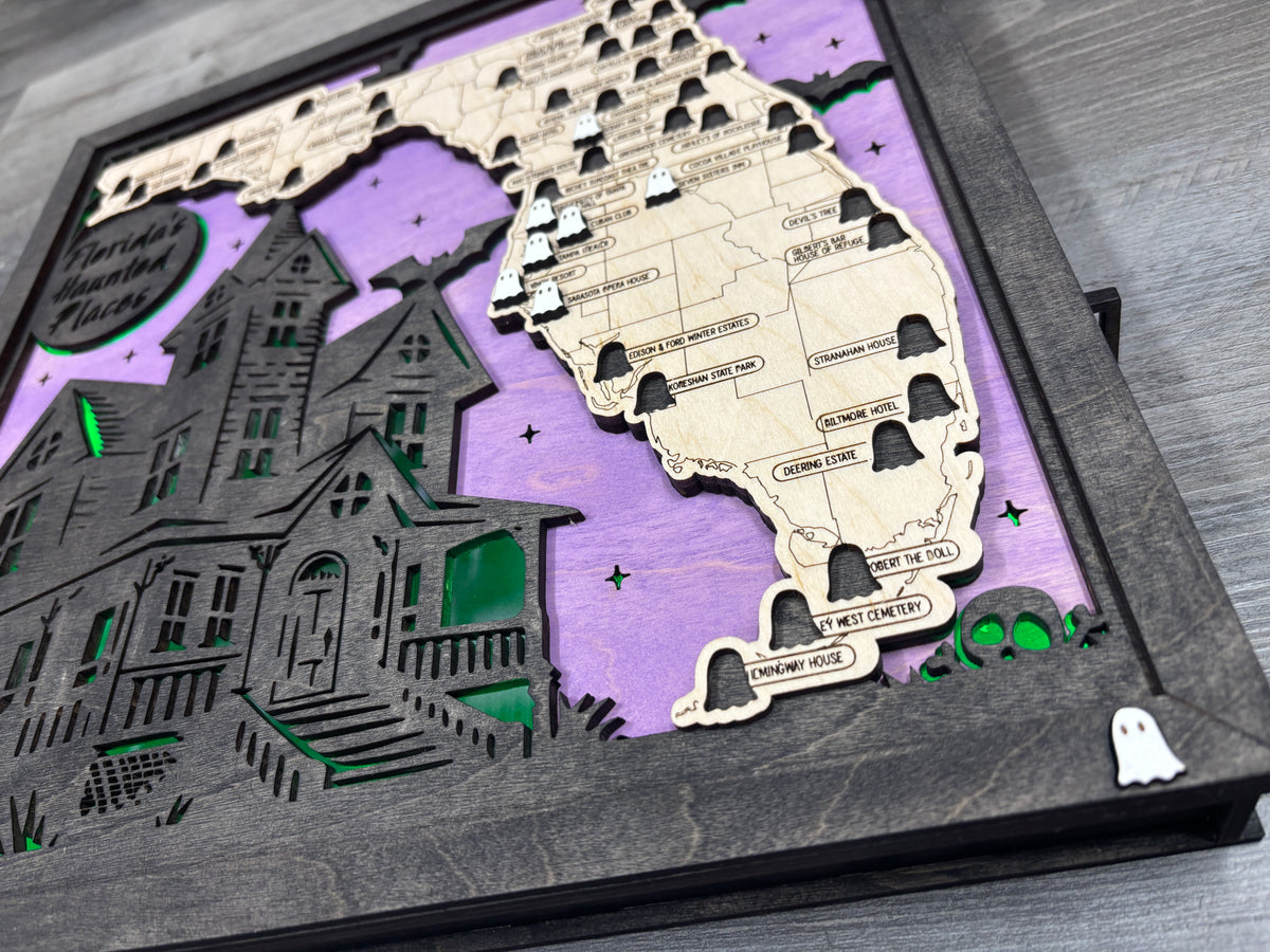*NEW* LED Haunted Places in Florida Travel Map with Story Tag