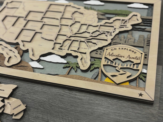 US Travel Map, Landmarks, with Custom Name Plate